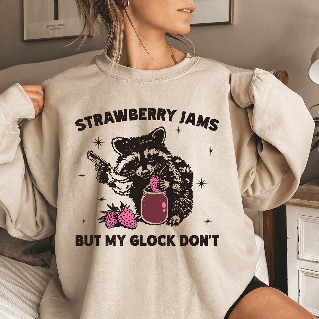Strawberry Jams But My Glock Don't Funny Raccon DTF Print Ready to Press Transfer