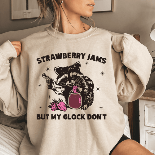 Strawberry Jams But My Glock Don't Funny Raccon DTF Print Ready to Press Transfer