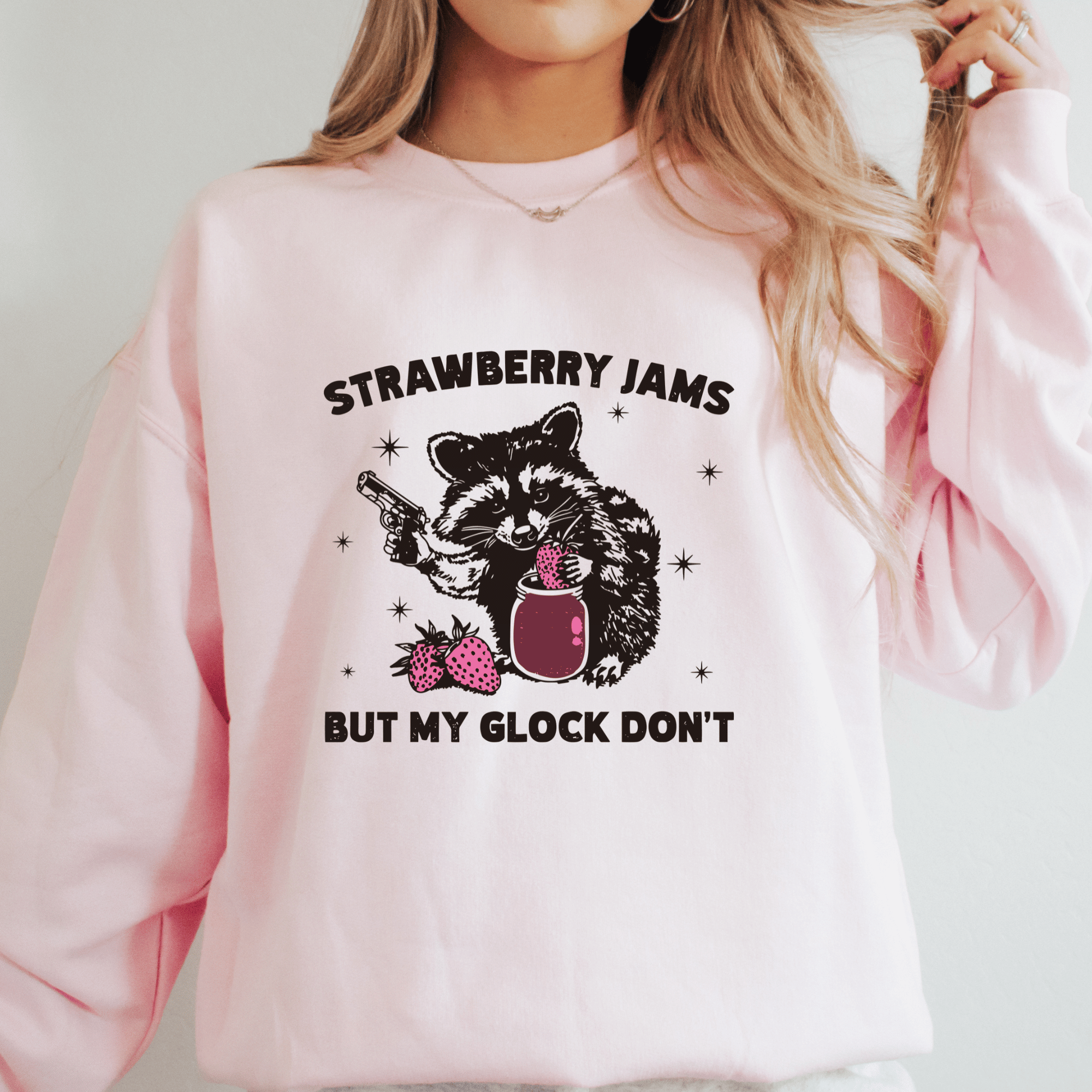 Strawberry Jams But My Glock Don't Funny Raccon DTF Print Ready to Press Transfer